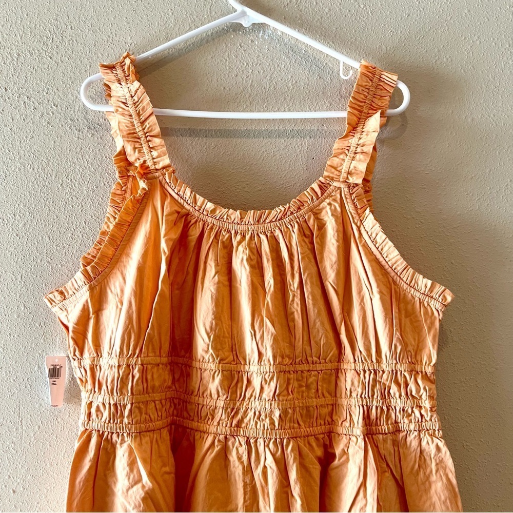 Old Navy XXL Tall Cotton Waist-Defined Ruffled Midi Dress Orange pocket retro - Picture 9 of 10